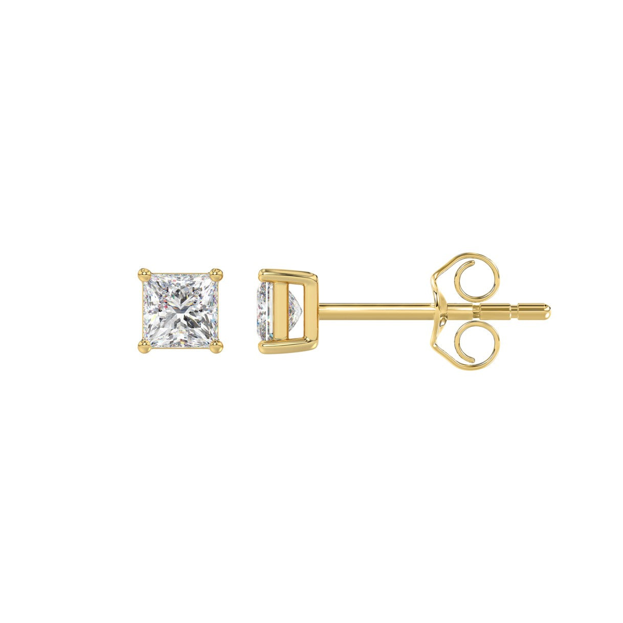 LADIES SOLITAIRE EARRINGS 1/2CT PRINCESS DIAMOND 14K YELLOW GOLD (CENTER STONE PRINCESS DIAMOND 1/4CT )