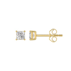 LADIES SOLITAIRE EARRINGS 1/2CT PRINCESS DIAMOND 14K YELLOW GOLD (CENTER STONE PRINCESS DIAMOND 1/4CT )