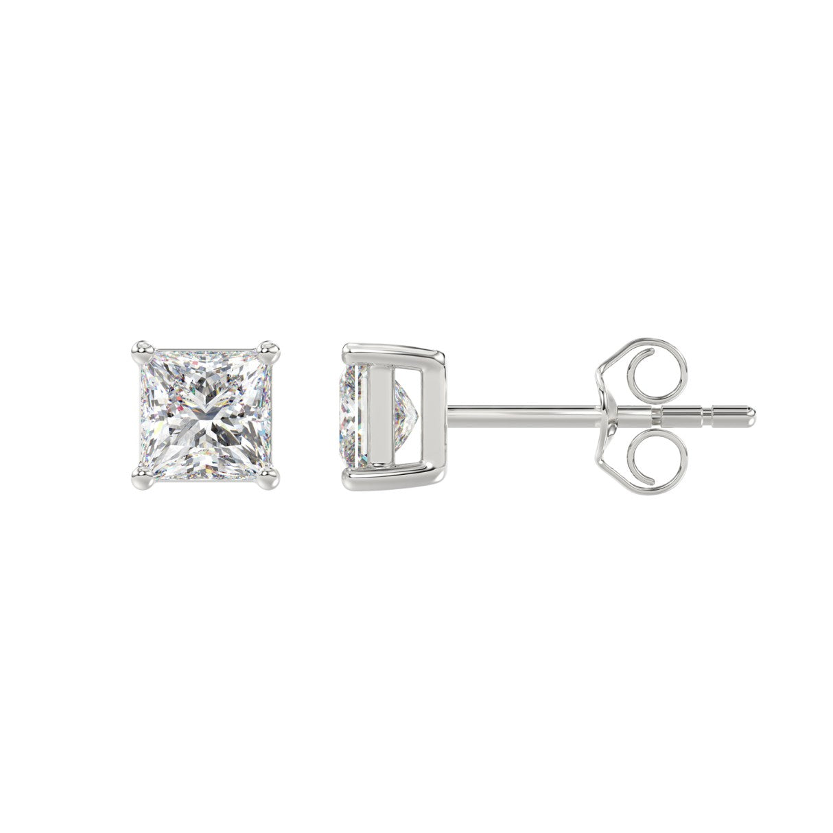 LADIES SOLITAIRE EARRINGS 1 1/2CT PRINCESS DIAMOND 14K WHITE GOLD (CENTER STONE  PRINCESS DIAMOND 3/4CT)