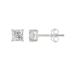 LADIES SOLITAIRE EARRINGS 1 1/2CT PRINCESS DIAMOND 14K WHITE GOLD (CENTER STONE  PRINCESS DIAMOND 3/4CT)