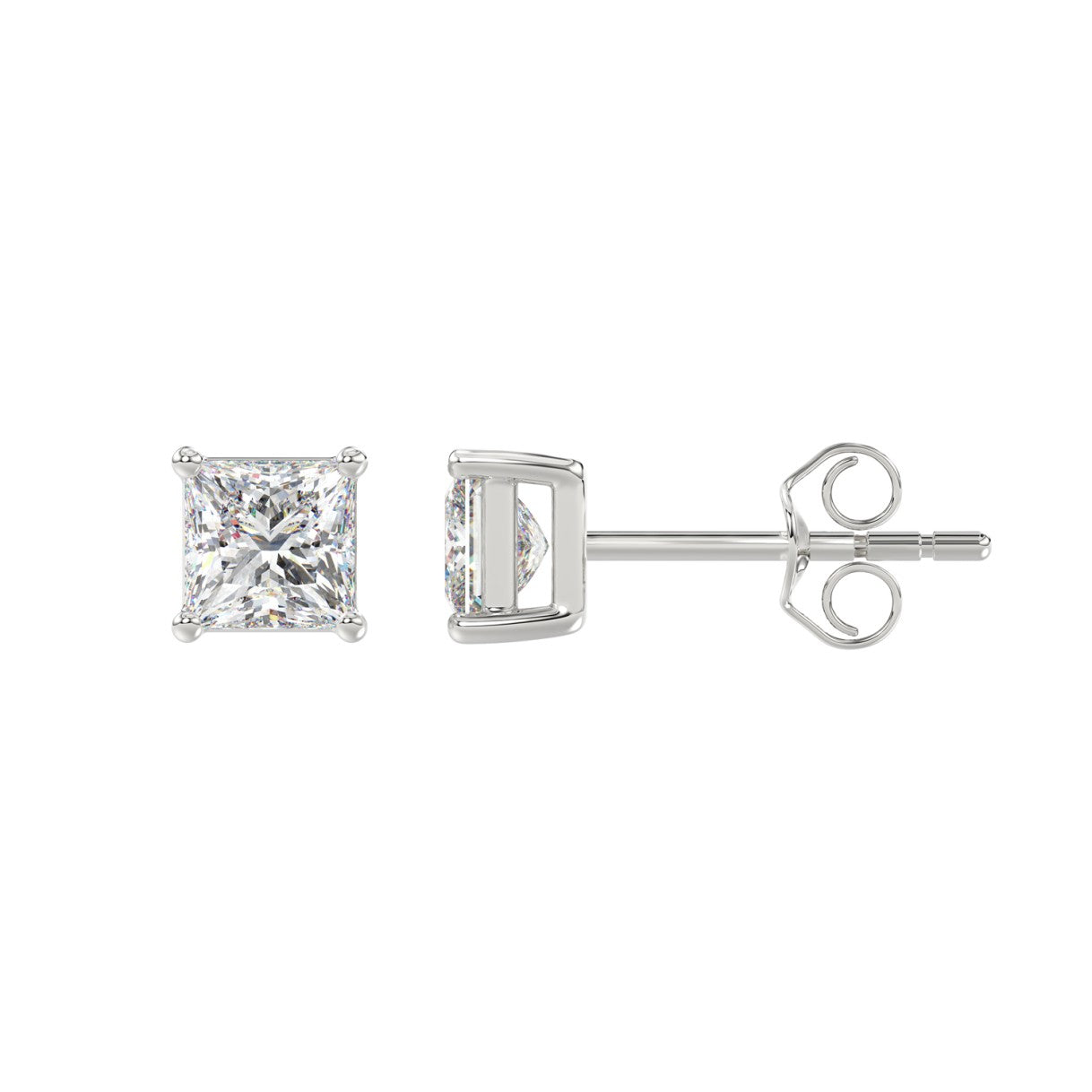 LADIES SOLITAIRE EARRINGS 1 1/2CT PRINCESS DIAMOND 14K WHITE GOLD (CENTER STONE  PRINCESS DIAMOND 3/4CT)