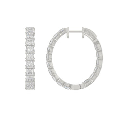 LADIES HOOP EARRINGS 7CT PRINCESS DIAMOND 14K WHITE GOLD