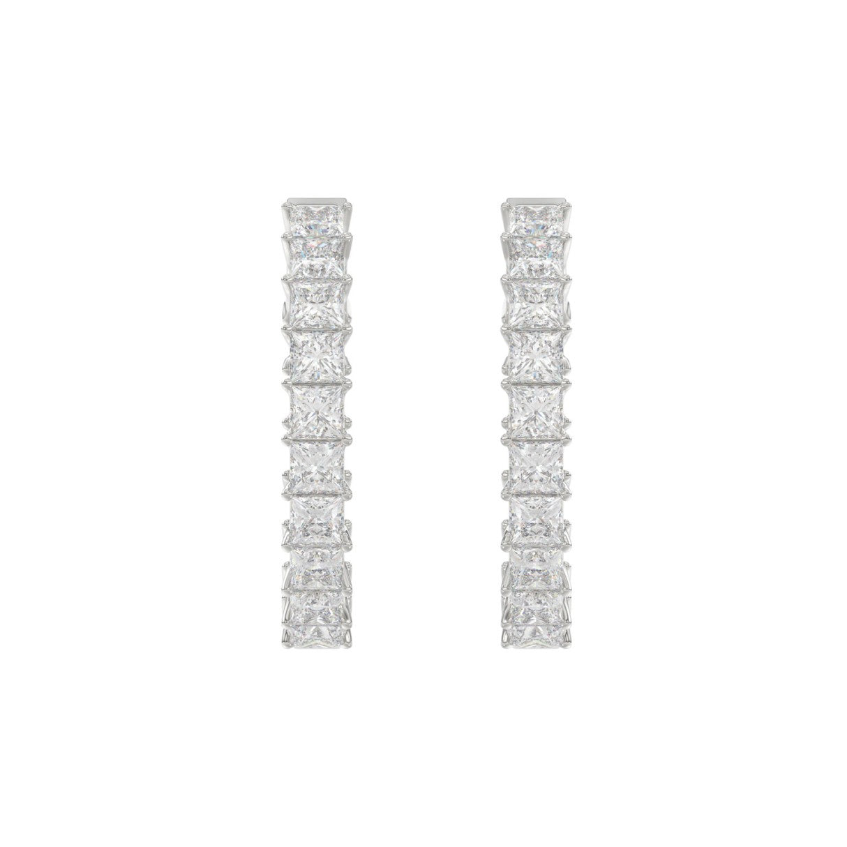 LADIES HOOP EARRINGS 7CT PRINCESS DIAMOND 14K WHITE GOLD