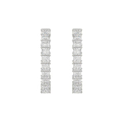 LADIES HOOP EARRINGS 7CT PRINCESS DIAMOND 14K WHITE GOLD