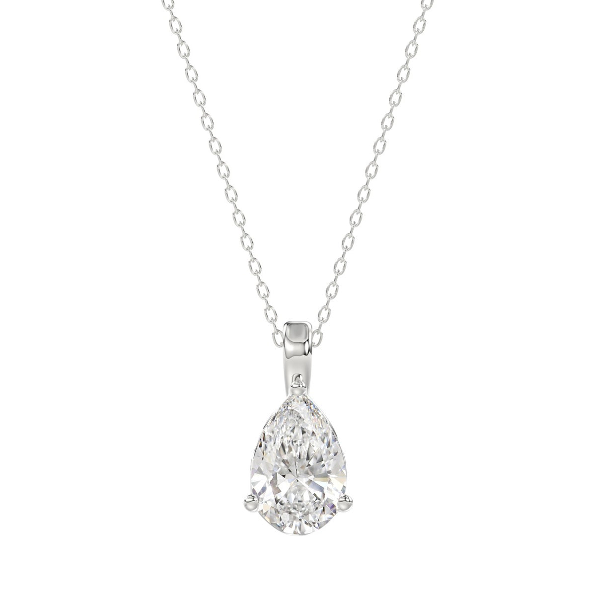LADIES SOLITAIRE PENDANT WITH CHAIN 1 1/2CT PEAR DIAMOND 14K WHITE GOLD