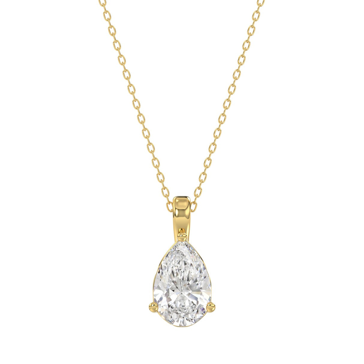 LADIES SOLITAIRE PENDANT WITH CHAIN 1 1/2CT PEAR DIAMOND 14K YELLOW GOLD