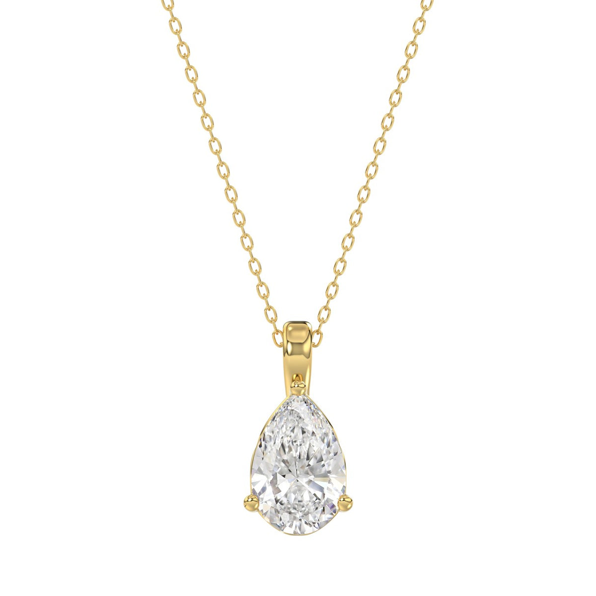 LADIES SOLITAIRE PENDANT WITH CHAIN 1 1/2CT PEAR DIAMOND 14K YELLOW GOLD