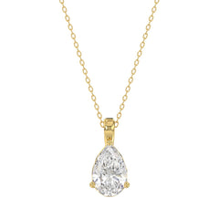 LADIES SOLITAIRE PENDANT WITH CHAIN 1 1/2CT PEAR DIAMOND 14K YELLOW GOLD