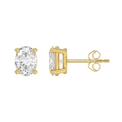 LADIES SOLITAIRE EARRINGS 3CT OVAL DIAMOND 14K YELLOW GOLD (CENTER STONE OVAL DIAMOND 1 1/2CT )