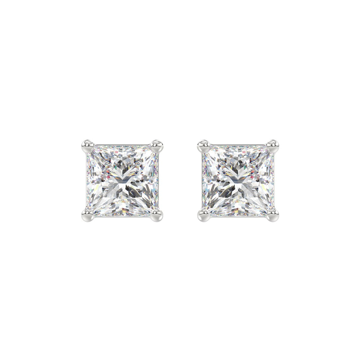 LADIES SOLITAIRE EARRINGS 3CT PRINCESS DIAMOND 14K WHITE GOLD