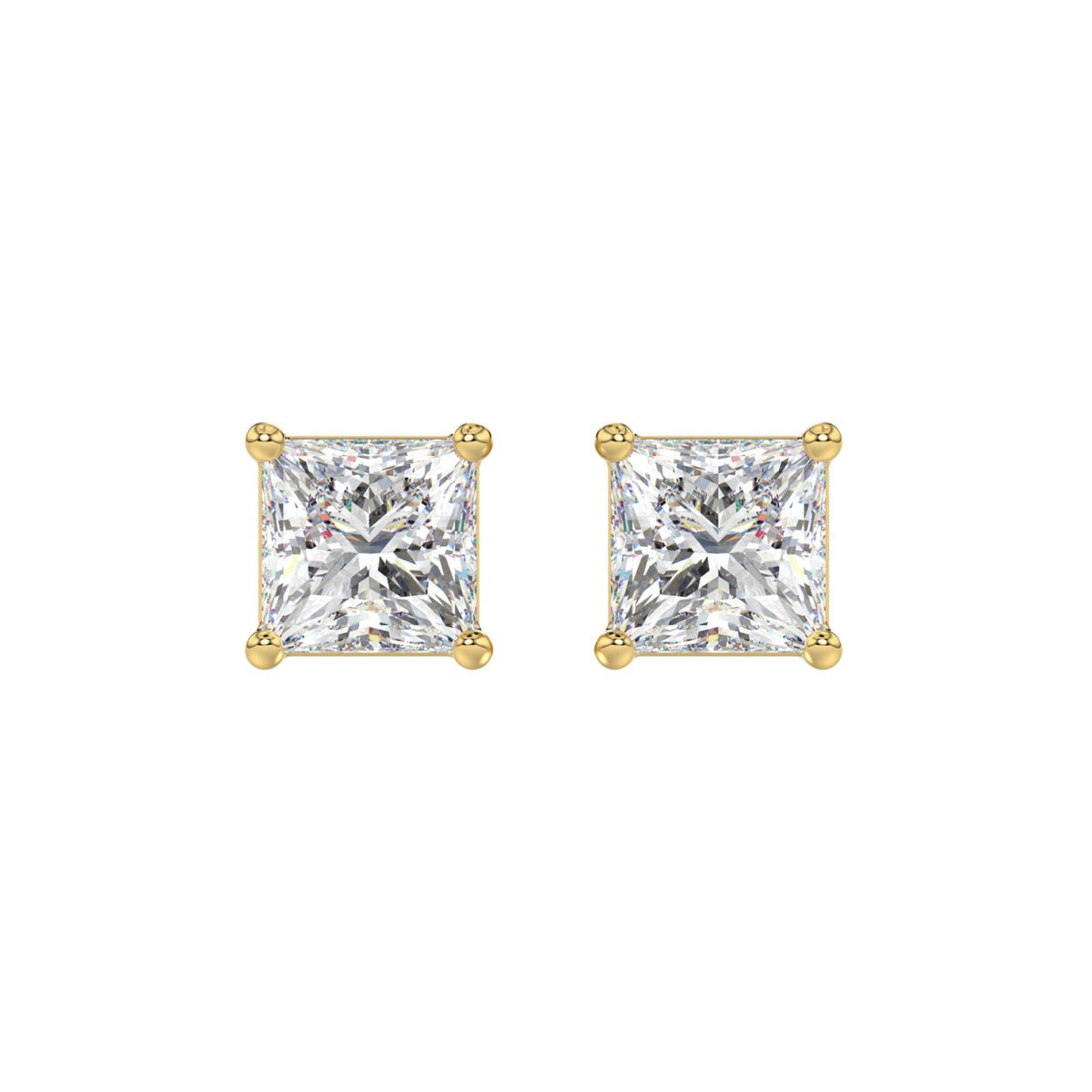LADIES SOLITAIRE EARRINGS 3CT PRINCESS DIAMOND 14K YELLOW GOLD