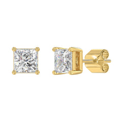 LADIES SOLITAIRE EARRINGS 3CT PRINCESS DIAMOND 14K YELLOW GOLD