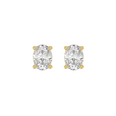 LADIES SOLITAIRE EARRINGS 2CT OVAL DIAMOND 14K YELLOW GOLD