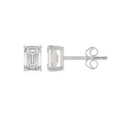 LADIES SOLITAIRE EARRINGS 1 1/2CT EMERALD DIAMOND 14K WHITE GOLD