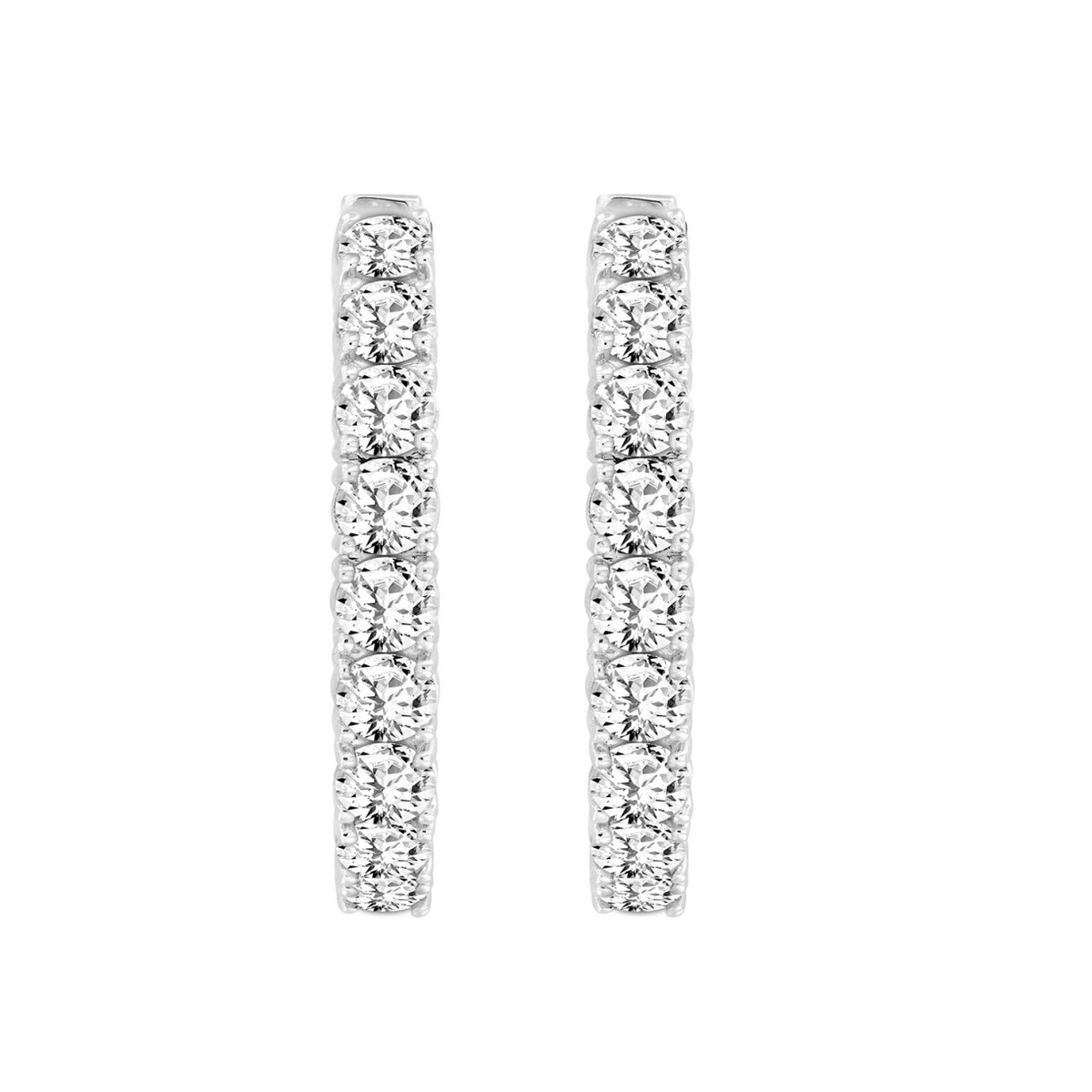 LADIES HOOP EARRINGS 11CT ROUND DIAMOND 14K WHITE GOLD