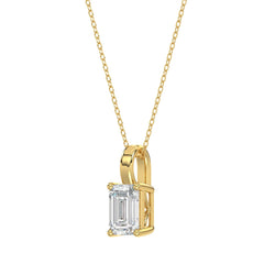 LADIES SOLITAIRE PENDANT WITH CHAIN 1 1/2CT EMERALD DIAMOND 14K YELLOW GOLD