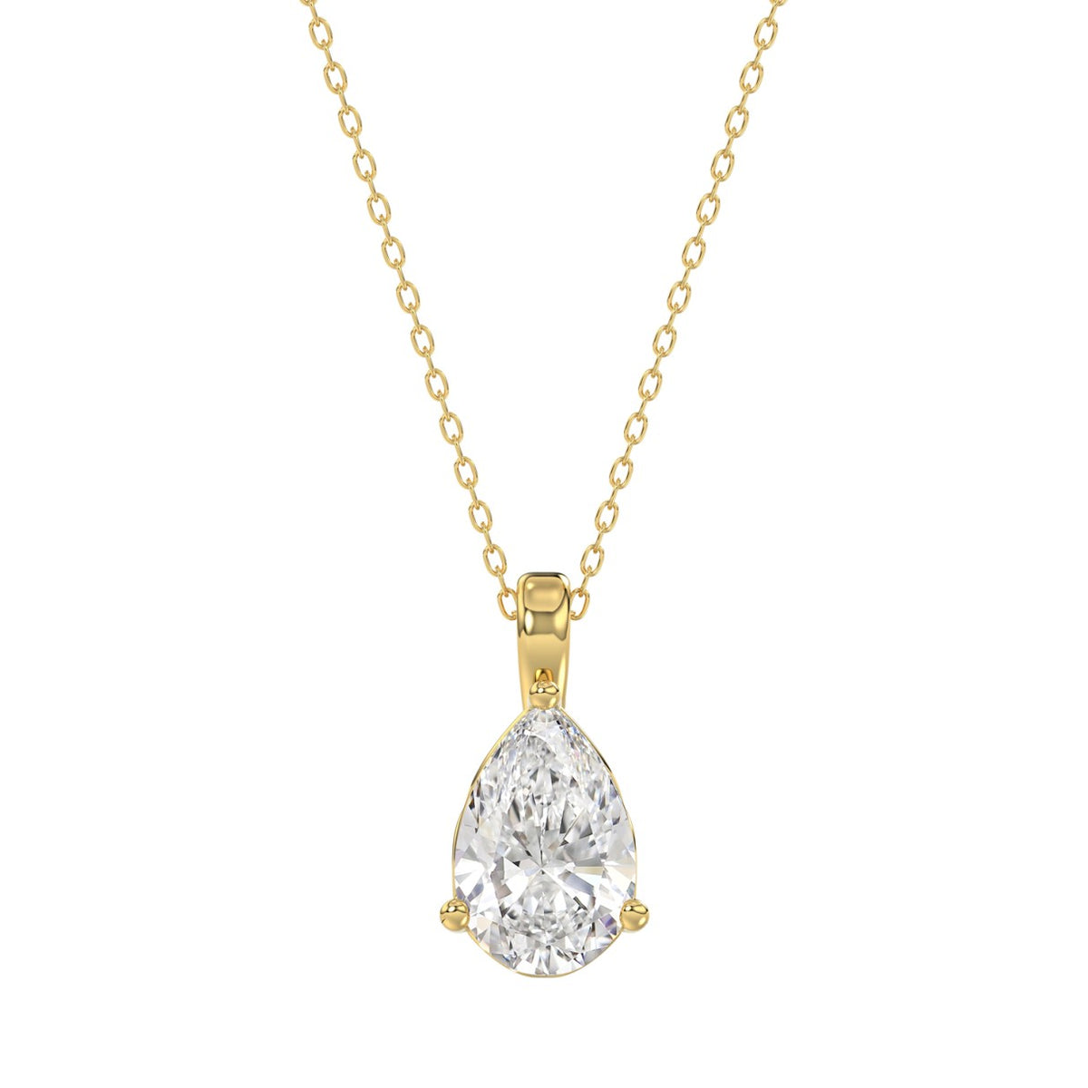 LADIES SOLITAIRE PENDANT WITH CHAIN 2CT PEAR DIAMOND 14K YELLOW GOLD