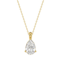 LADIES SOLITAIRE PENDANT WITH CHAIN 2CT PEAR DIAMOND 14K YELLOW GOLD