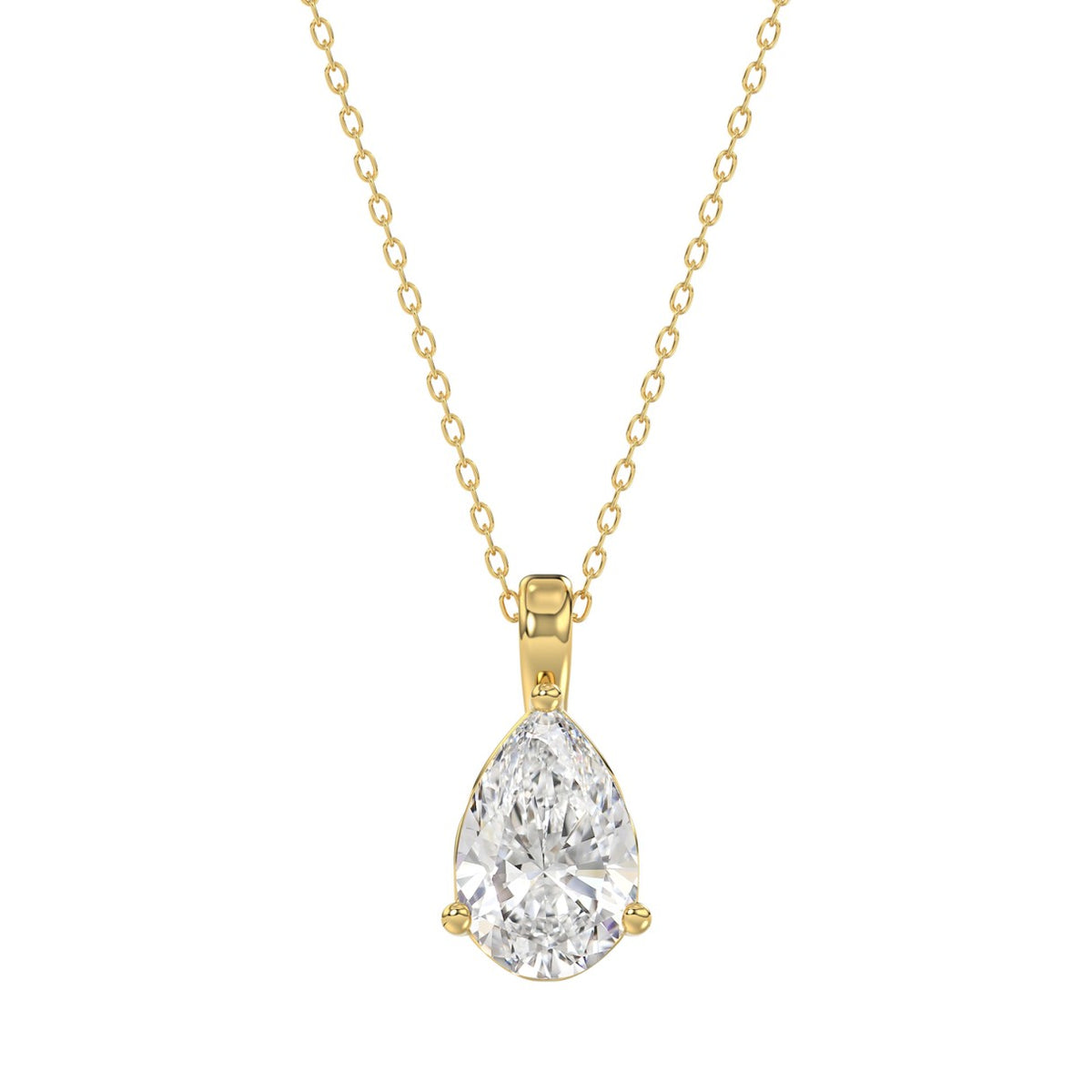 LADIES SOLITAIRE PENDANT WITH CHAIN 2CT PEAR DIAMOND 14K YELLOW GOLD