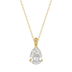 LADIES SOLITAIRE PENDANT WITH CHAIN 2CT PEAR DIAMOND 14K YELLOW GOLD