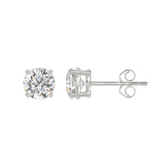 LADIES SOLITAIRE EARRINGS 2CT ROUND DIAMOND 14K WHITE GOLD