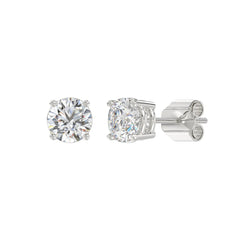 LADIES SOLITAIRE EARRINGS 2CT ROUND DIAMOND 14K WHITE GOLD