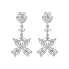 LADIES EARRINGS 3CT ROUND/MARQUISE/PEAR DIAMOND 14K WHITE GOLD