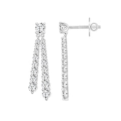 LADIES EARRINGS 3CT ROUND DIAMOND 14K WHITE GOLD