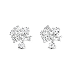 LADIES STUD EARRINGS 3 1/2CT EMERALD/ROUND DIAMOND 14K WHITE GOLD