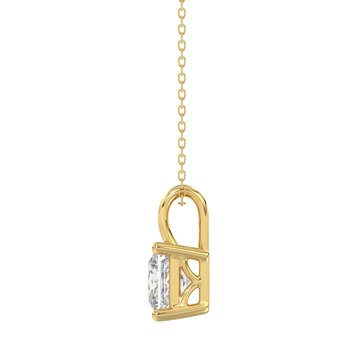 LADIES SOLITAIRE PENDANT WITH CHAIN 3CT PRINCESS DIAMOND 14K YELLOW GOLD
