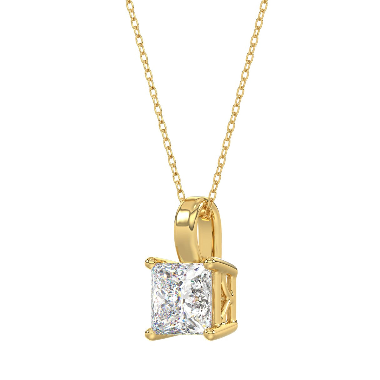 LADIES SOLITAIRE PENDANT WITH CHAIN 3CT PRINCESS DIAMOND 14K YELLOW GOLD