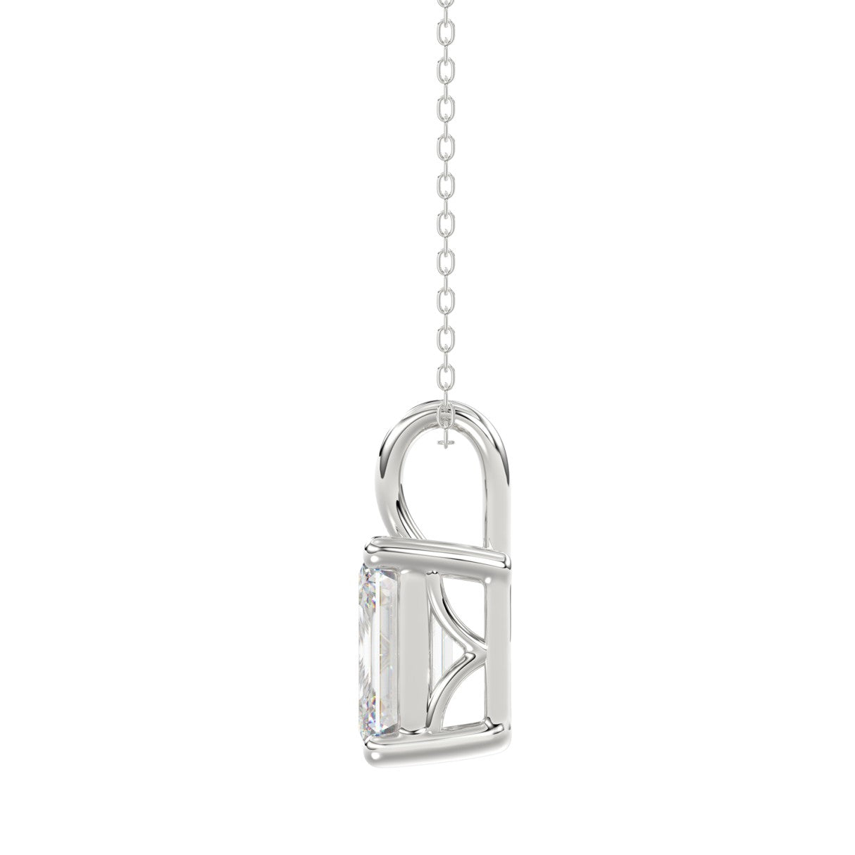 LADIES SOLITAIRE PENDANT WITH CHAIN 3CT EMERALD DIAMOND 14K WHITE GOLD