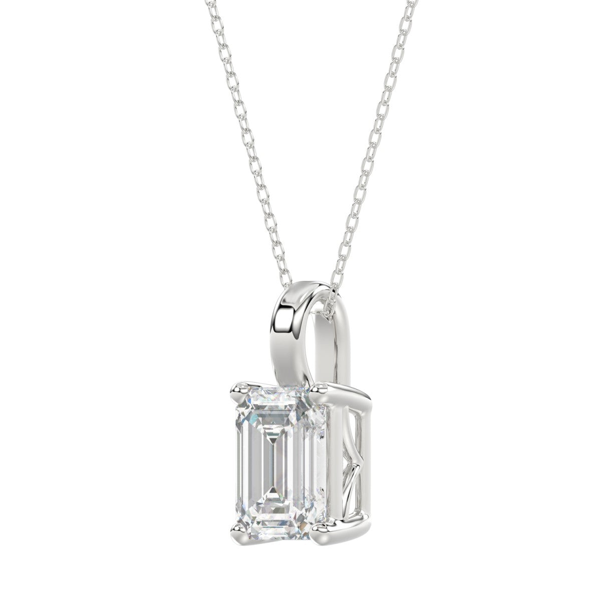 LADIES SOLITAIRE PENDANT WITH CHAIN 3CT EMERALD DIAMOND 14K WHITE GOLD