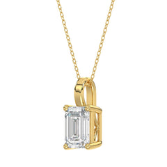 LADIES SOLITAIRE PENDANT WITH CHAIN 3CT EMERALD DIAMOND 14K YELLOW GOLD