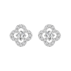 LADIES STUD EARRINGS 1CT ROUND DIAMOND 14K WHITE GOLD