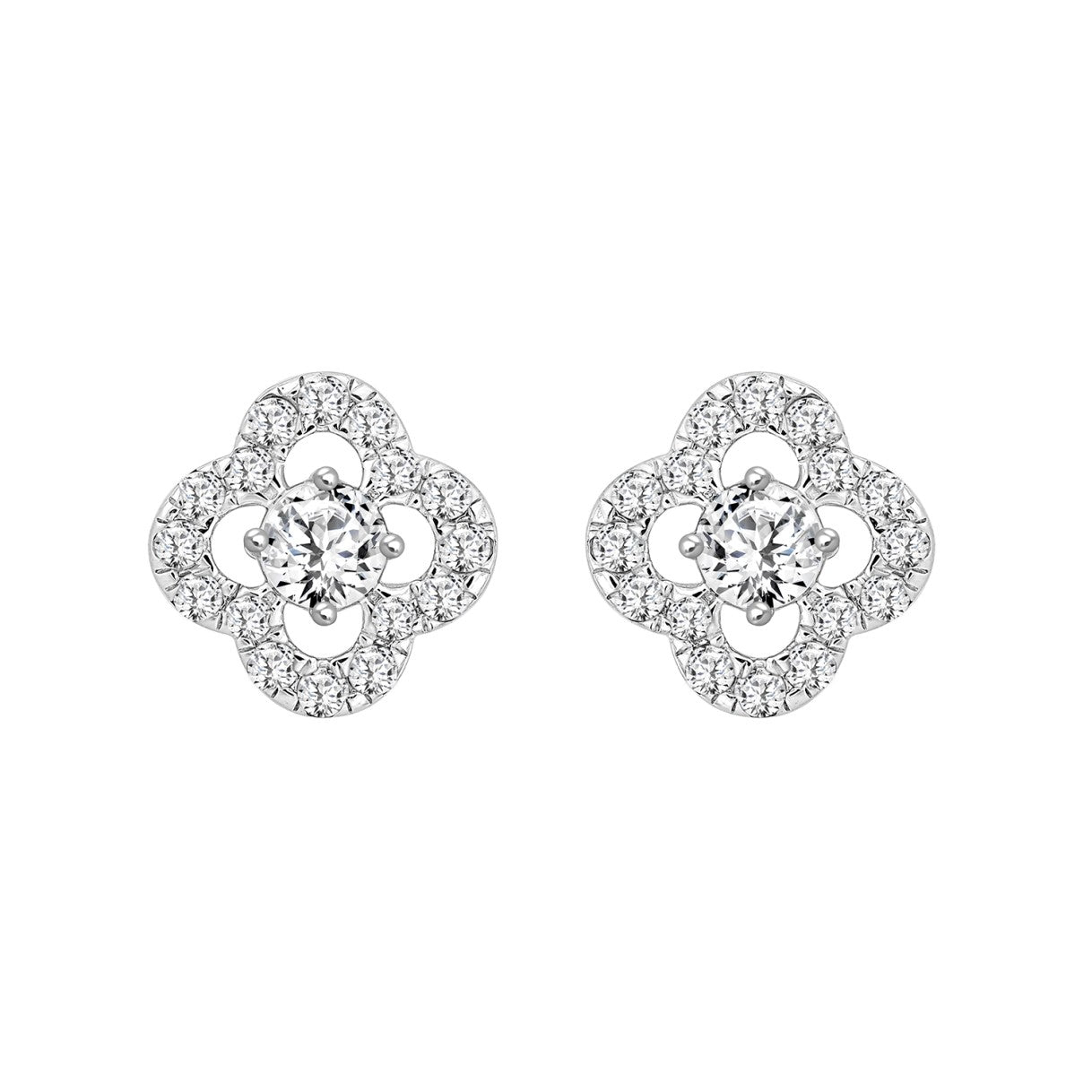 LADIES STUD EARRINGS 1CT ROUND DIAMOND 14K WHITE GOLD