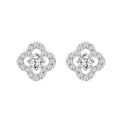 LADIES STUD EARRINGS 1CT ROUND DIAMOND 14K WHITE GOLD