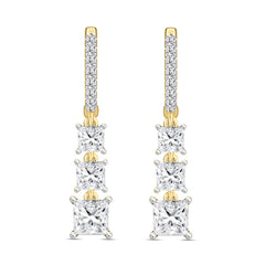 LADIES EARRINGS 2CT ROUND/PRINCESS DIAMOND 14K YELLOW GOLD