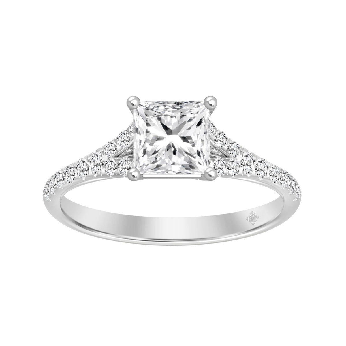 LADIES RING 1 1/4CT ROUND/PRINCESS DIAMOND 14K WHITE GOLD (CENTER STONE PRINCESS DIAMOND 1CT)