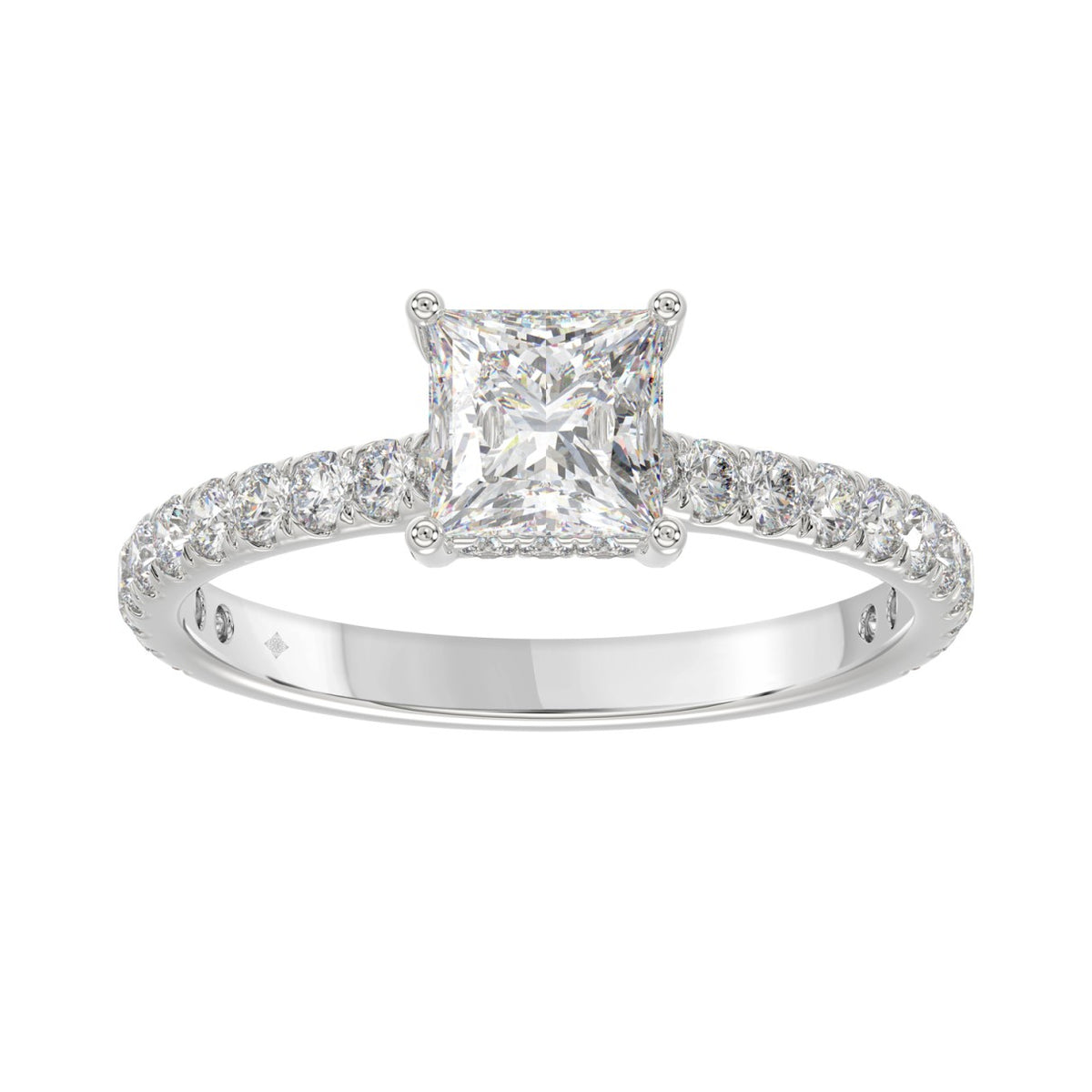 LADIES RING 1 1/2CT ROUND/PRINCESS DIAMOND 14K WHITE GOLD (CENTER STONE PRINCESS DIAMOND 1CT)