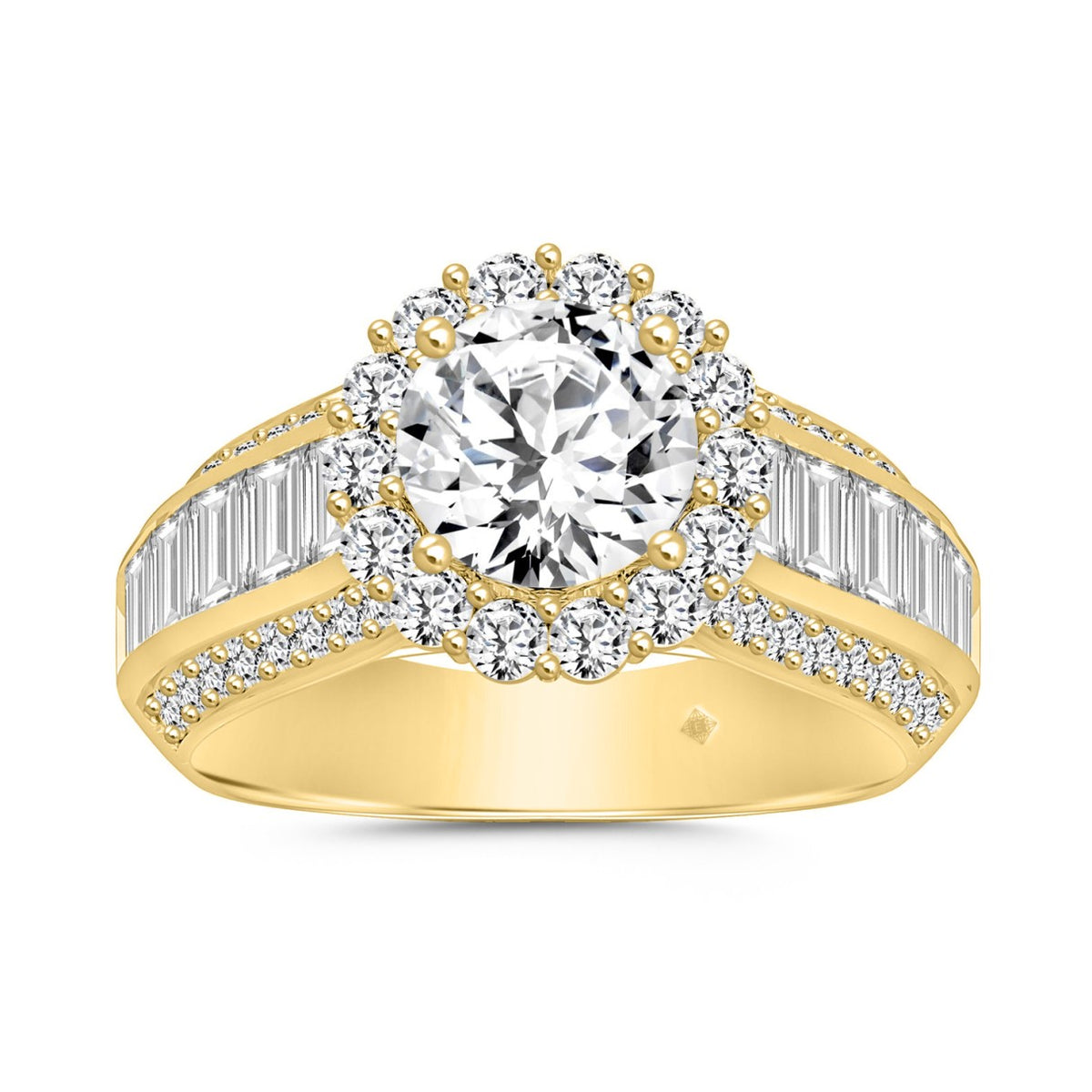 LADIES RING 3 3/4CT ROUND/BAGUETTE DIAMOND 14K YELLOW GOLD (CENTER STONE ROUND DIAMOND 1 1/2CT )