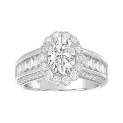LADIES RING 3 3/4CT ROUND/OVAL/EMERALD DIAMOND 14K WHITE GOLD (CENTER STONE OVAL DIAMOND 1 1/2CT )