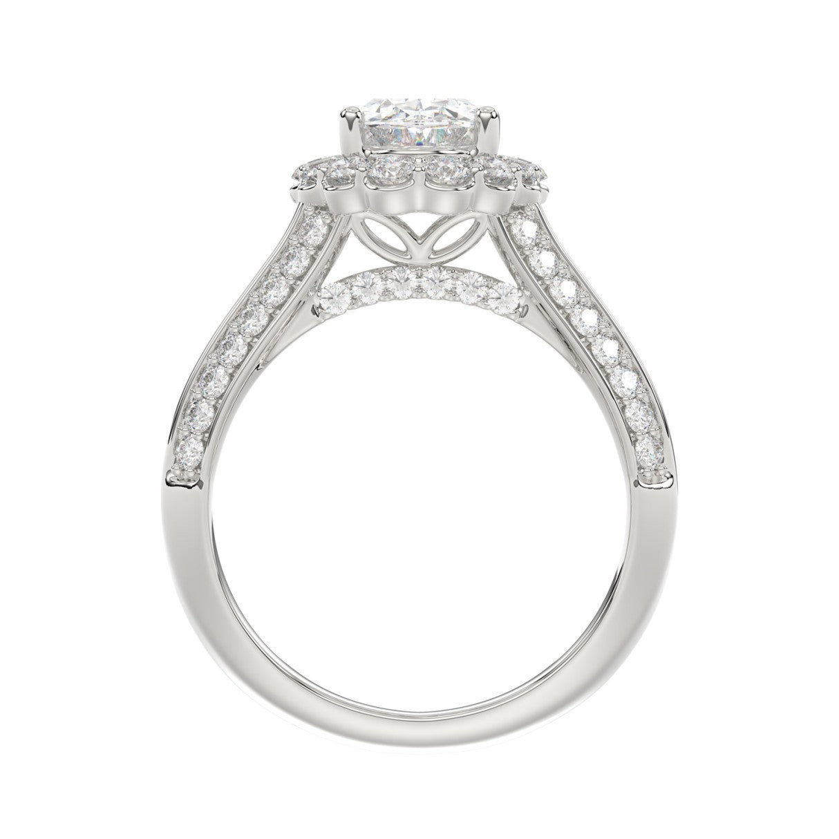 LADIES RING 3 3/4CT ROUND/OVAL/EMERALD DIAMOND 14K WHITE GOLD (CENTER STONE OVAL DIAMOND 1 1/2CT )