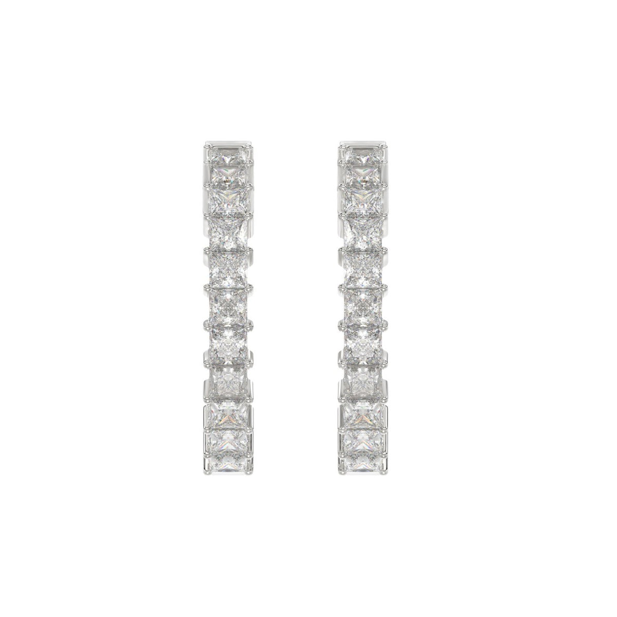 LADIES HOOP EARRINGS 2CT PRINCESS DIAMOND 14K WHITE GOLD