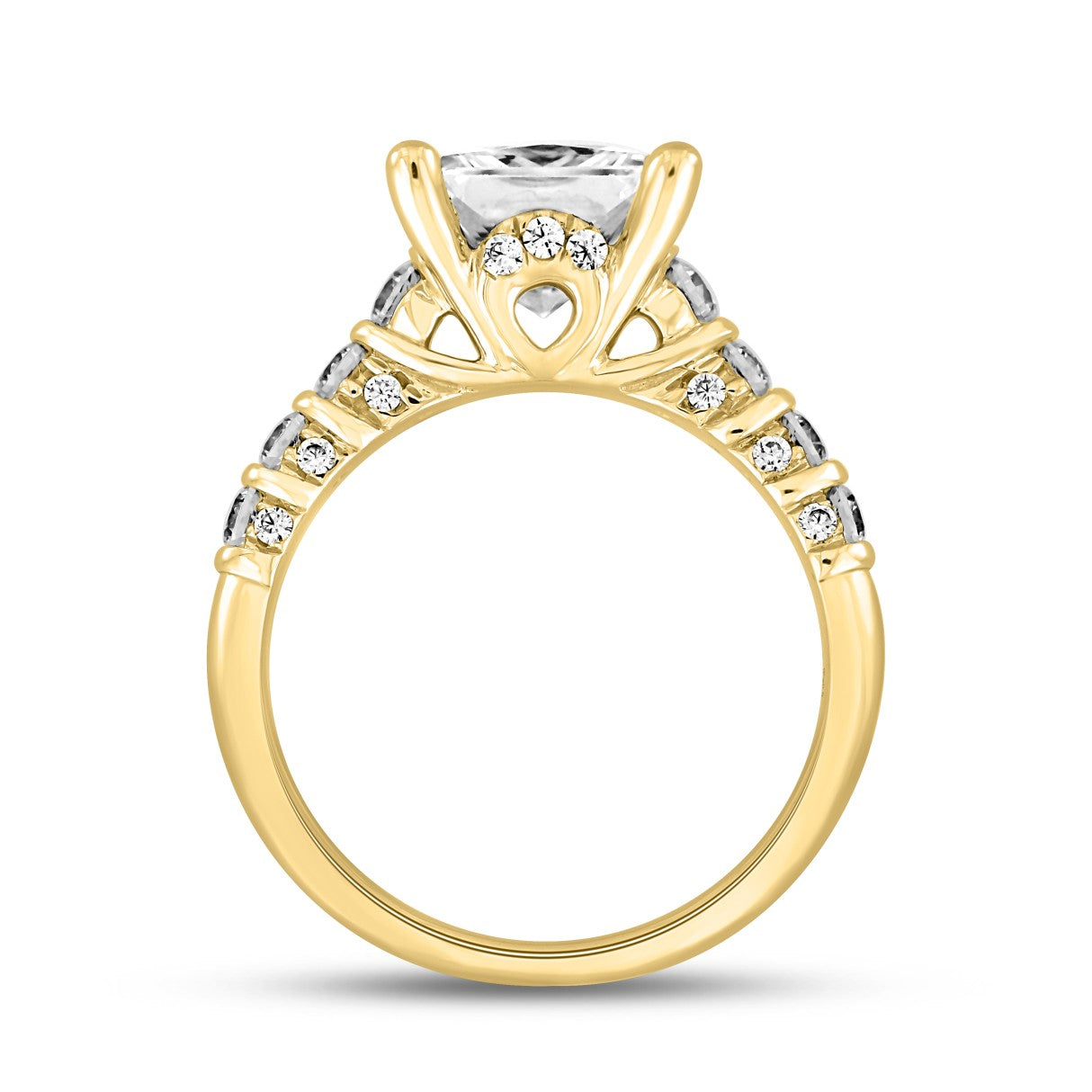 LADIES RINGS 2 1/2CT ROUND/PRINCESS DIAMOND 14K YELLOW GOLD (CENTER STONE PRINCESS DIAMOND 2.00CT)