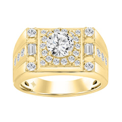 14K YELLOW GOLD 2.00CT ROUND/EMERALD DIAMOND MEN'S RING (CENTER STONE ROUND DIAMOND 1CT)