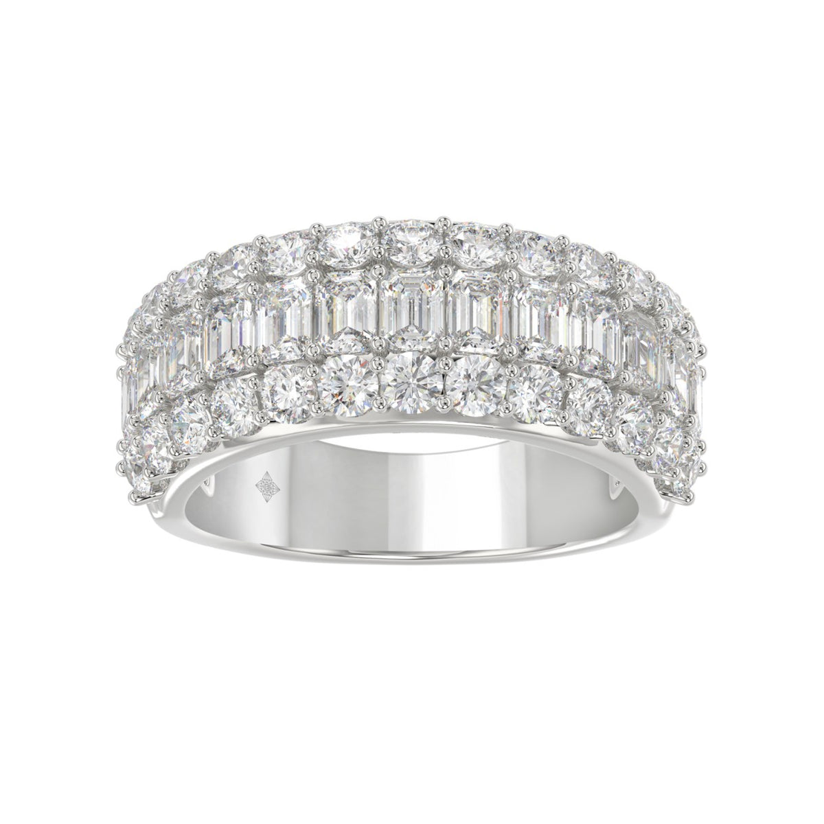 14K WHITE GOLD 2 1/2CT ROUND/EMERALD DIAMOND LADIES BAND