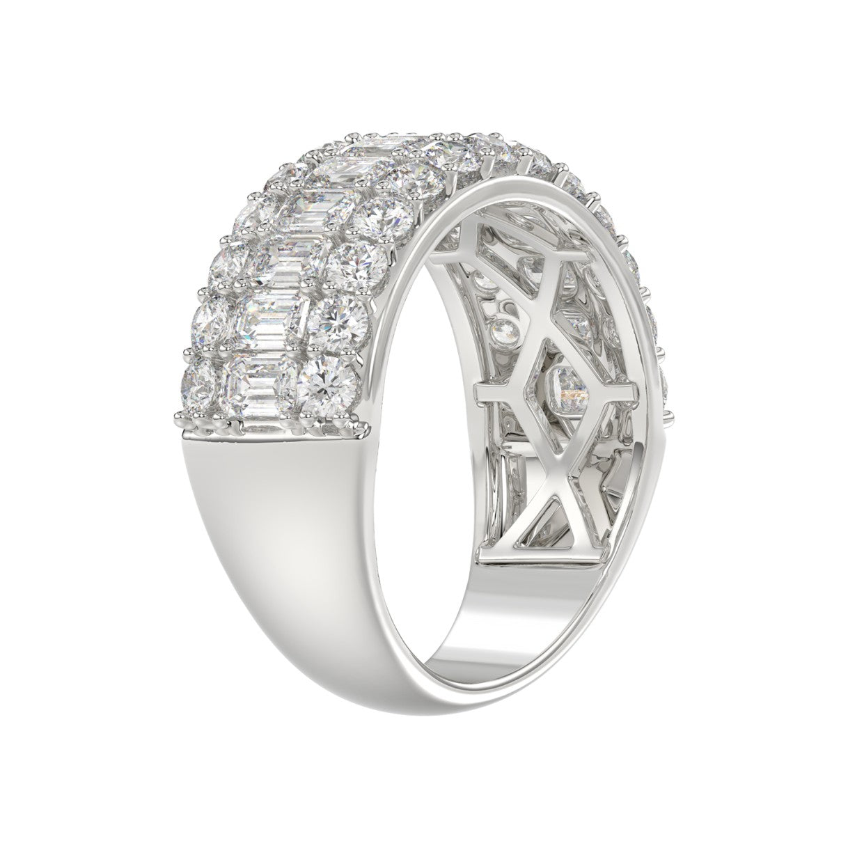 14K WHITE GOLD 2 1/2CT ROUND/EMERALD DIAMOND LADIES BAND