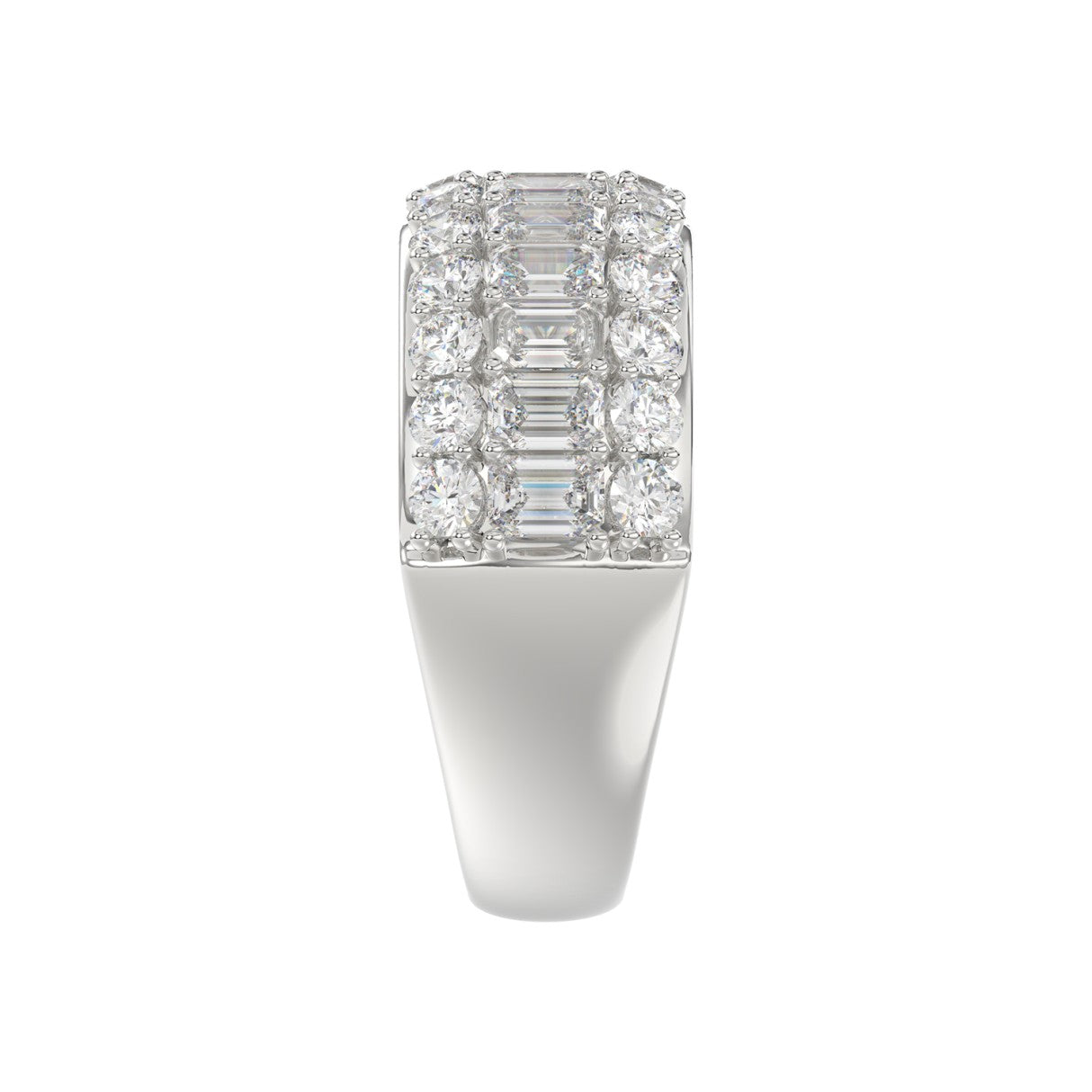 14K WHITE GOLD 2 1/2CT ROUND/EMERALD DIAMOND LADIES BAND