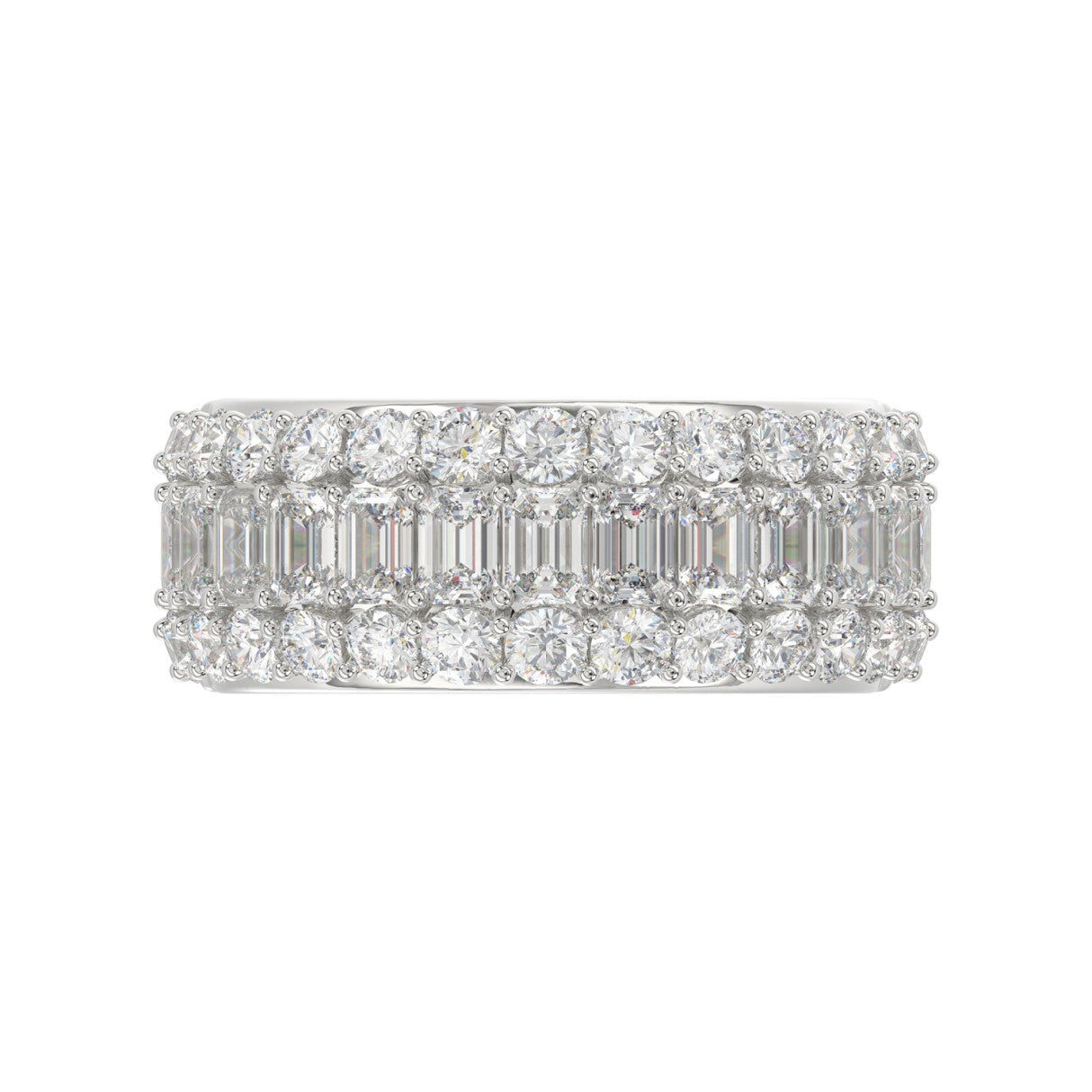 14K WHITE GOLD 2 1/2CT ROUND/EMERALD DIAMOND LADIES BAND
